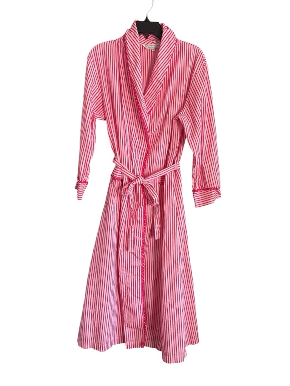 Alexander Del Rossa Women’s Robe 100% Cotton Pink White Stripe Preppy Size M
